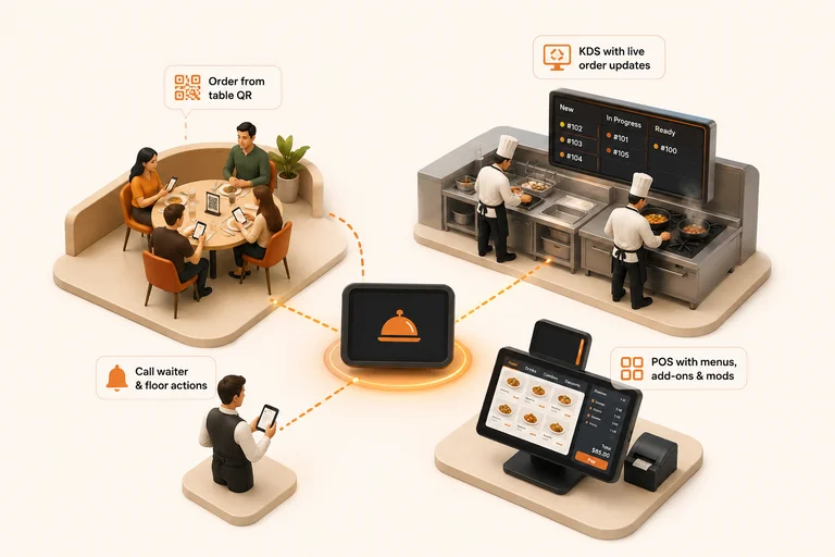 DOMSpeed restaurant table QR ordering, kitchen display, and POS